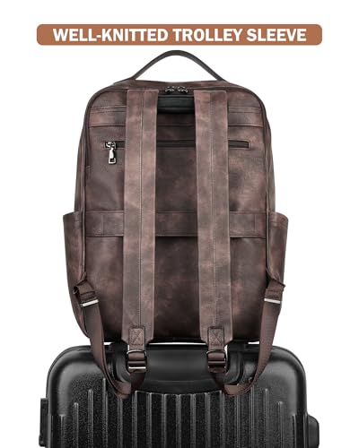 MASINTOR 15.6 inch PU Leather Laptop Backpack Purse for Women, Large College Casual Backpack Travel Bag Retro Coffee - color: Retro Coffee
