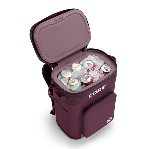 CORE Magnetic Leak Proof Soft Cooler with Waterproof Zipper | Insulated Bag Portable Ice Chest Box | Best Soft Cooler for Food & Beverages for Tailgating, Car Camping, Travel, and Family Beach Picnics - color: Mulberry, size: 24 Can
