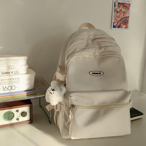 VTTDB Kawaii Backpack with Cute Accessories Casual Aesthetic Daypack Simple Laptop Bag Waterproof Travel Rucksack for Women (white) - color: White