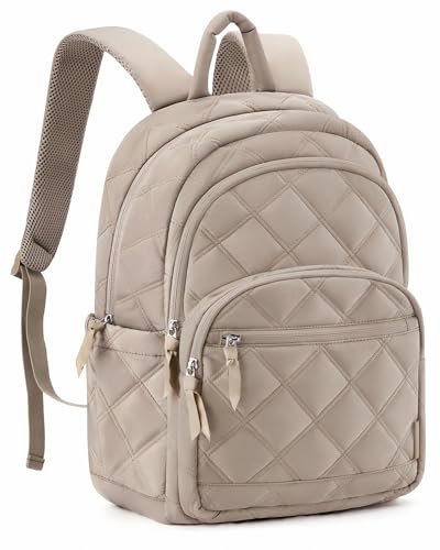 BAGSMART Travel Laptop Backpack, College Backpack for Women, Quilted Small Computer Bookbag, Water-Resistant 15.6 Inch Laptop Casual Bag, Beige - color: 04-camel