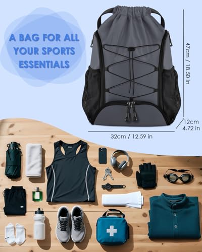 BROTOU Soccer Bags, Football Backpack, Volleyball Bag, Drawstring Soccer Backpack with Ball and Shoe Compartment - color: Dark Gray