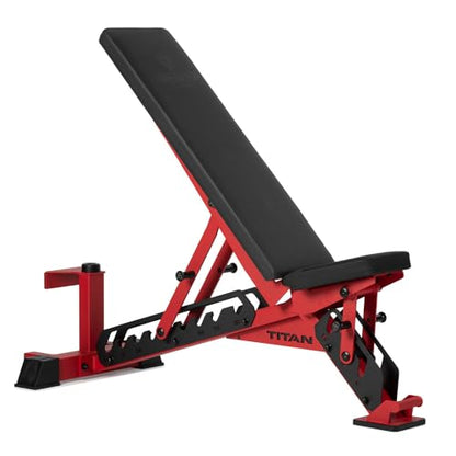 Titan Fitness TITAN Series Adjustable Bench, Supports 600 LB Incline, 1,000 LB Flat, Versatile Single Post Utility Workout Bench for Home Gym, Weightlifting, Strength Training - color: Red