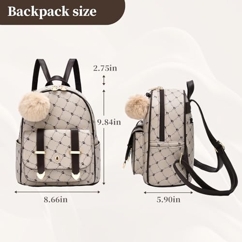 I IHAYNER Girls Fashion Backpack Mini Backpack Purse for Women Teenage Girls Purses PU Leather Pompom Backpack Shoulder Bag - color: Coffee