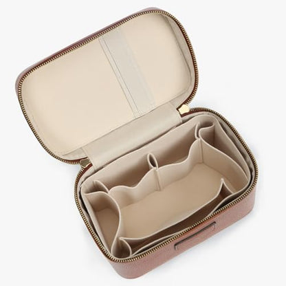 Makeup Bag Vanity Case with Removable Divider Travel Toiletry Bag Portable Cosmetic Bag Makeup Organizer Case (Light Brown) - color: Light Brown