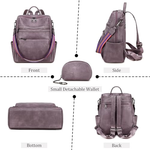 AGLOD Leather Backpack Purse for Women Designer Ladies Shoulder Bag Fashion Faux Work Travel Handbags - color: Kcus22001-purple