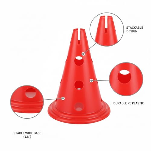 Stackable Sports Training Cone, Durable PE Agility Marker with 11.8" Base for Soccer & Field Drills, Red (1 Pack)