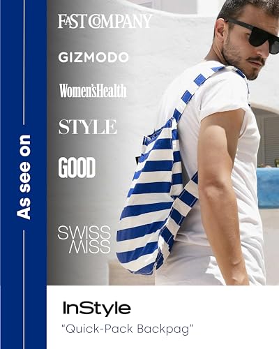 Notabag Original 2 in 1 Backpack and Bag – waterproof – reusable grocery bags – clever design for more flexibility - color: Navy Stripes