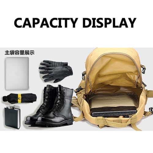 60L Tactical Backpack Military 3-Day Assault Pack, Waterproof Molle System Rucksack with Detachable Bag, Survival Bug Out Backpack for Men & Women(Brown) - color: Brown