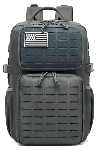 Wotony Military Tactical Backpack for Men Waterproof Daypack 3 Day Assault Pack Laser-Cut MOLLE Webbing Design with Water Bottle Holder Black Small Tactical Assault Bag (dark gray, 30L) - color: Dark Gray, size: 30L