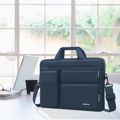 MOSISO Laptop Shoulder Bag 15.6 inch, 15-15.6 inch Computer Bag Compatible with MacBook Pro 16 inch, HP, Dell, Lenovo, Notebook with 2 Raised&1 Flapover&1 Horizontal Pocket&Handle&Belt, Haze Blue - color: Haze Blue, size: 16 inch