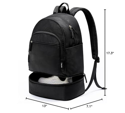 Uselike Gym Backpack for Women Men, Lightweight Gym Bag with Shoe Compartment, Waterproof Workout Backpack with Wet Pocket - color: Black