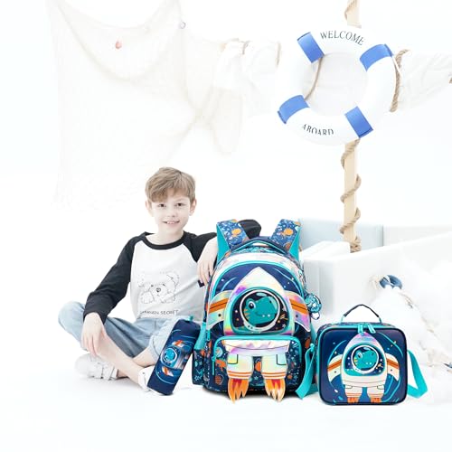Meetbelify Kids School Backpacks for Girls Boys Backpack with Lunch Bag for Elmentary Students - color: 02 Blue