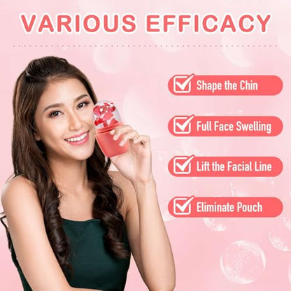 XHJRI Ice Face Roller Massager,Ice Cube Roller for Face, Eyes and Neck Naturally Conditioning and Skin Care,De-Puff Eye Bags,Reduce Migraine Pain,Reusable Massage Silicone Ice Mold (New Pink) - color: New Pink