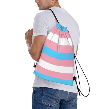Transgender Pride Flag Drawstring Bag Sport Gym Backpack Beach Travel Sack Draw String Yoga Bag For Men Women - color: Transgender Pride Flag