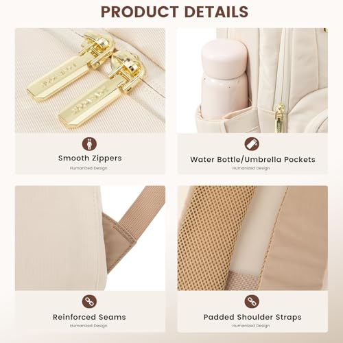 LOVEVOOK Travel Laptop Backpack for Women, Waterproof Work Backpack Fits 15.6 Inch Laptop, Large Computer Backpack for College, Beige