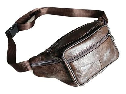 large 6 Pockets Leather Fanny Pack Travel Waist packs Waist Pack Suitable for Outdoor Mountaineering Travel Camping Cycling Running etc Fanny packs (Dark brownk) - color: Dark brown 2025 model