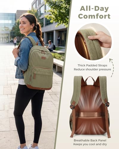 ECOHUB Women's Corduroy Backpack, Green Aesthetic College Everyday Bag - color: Sage Green