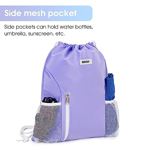 WANDF Drawstring Backpack Sports Gym Sackpack with Mesh Pockets Water Resistant String Bag for Women Men (Purple) - color: Purple