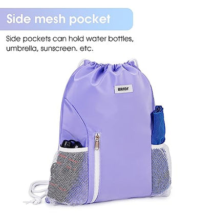WANDF Drawstring Backpack Sports Gym Sackpack with Mesh Pockets Water Resistant String Bag for Women Men (Purple) - color: Purple