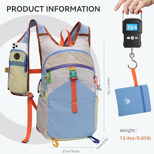 Small Hiking Backpack Travel Daypack 15L Colorful Lightweight Packable Foldable Casual Backpack for Women Men - color: Light Blue