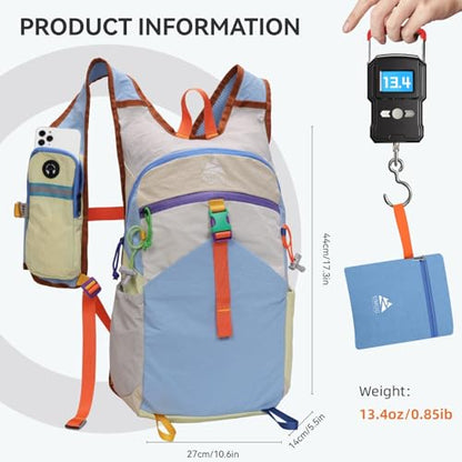 Small Hiking Backpack Travel Daypack 15L Colorful Lightweight Packable Foldable Casual Backpack for Women Men - color: Light Blue