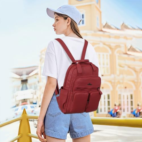 Angel Kiss Backpack Purse for Women Soft Washed Leather Multi Pocket Casual Travel Backpacks… - color: Red
