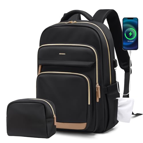 MDODO Laptop Backpack for Women,Travel Backpack with Laptop Compartment,Casual Daypack College Bookbag Computer Backpack for Work with Small Organizer Bag,Black - color: Black-set