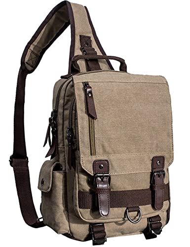 mygreen Canvas Cross Body Messenger Bag Shoulder Sling Backpack Travel Rucksack - color: Khaki, size: Large