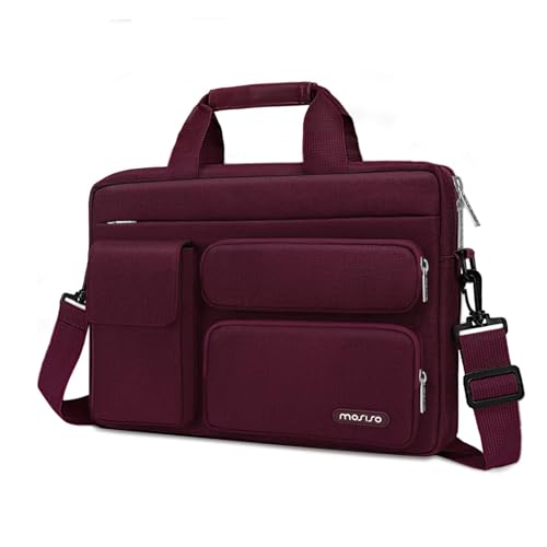 MOSISO Laptop Shoulder Bag 15.6 inch, 15-15.6 inch Computer Bag Compatible with MacBook Pro 16 inch, HP, Dell, Lenovo, Notebook with 2 Raised&1 Flapover&1 Horizontal Pocket&Handle&Belt, Wine Red - color: Wine Red, size: 16 inch