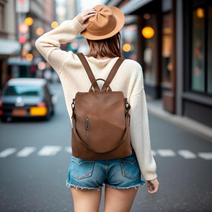 molshine Backpack,Fashion Casual Travel PU Leather Daypack Bag Shoulder Rucksack Handbags for Women HB041 - color: Brown