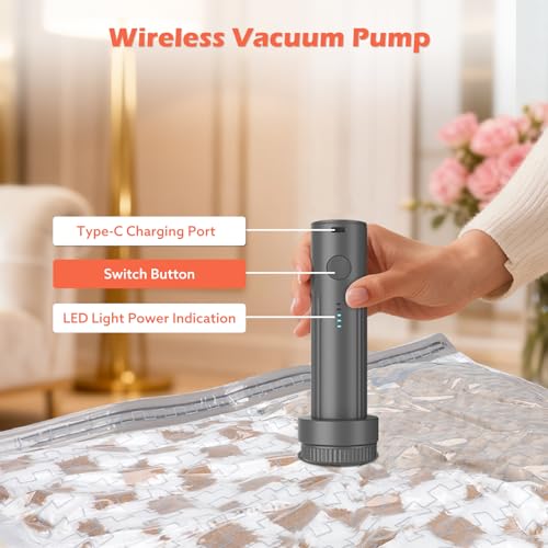 Travel Vacuum Bags with Wireless Charging Air Pump, 15 Pack Vacuum Seal Bags with 3 Sizes for Clothing Travel, Space Saver for Luggage, Business Trip, Home Storage - size: 15 Combo Pack