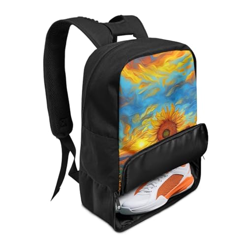 18.5in Basketball Backpack Basketball Bag with Shoe Compartment & Ball Holder, Waterproof Bag for Soccer Volleyball - color: Oil Painting Sunflower Print