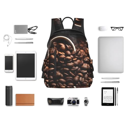 Travel Backpack for Women Men Coffee Beans Daypack 15 inch Lightweight Computer Bag Casual Back Pack - color: Coffee Beans