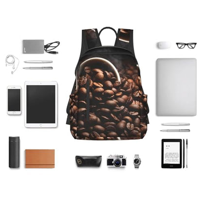 Travel Backpack for Women Men Coffee Beans Daypack 15 inch Lightweight Computer Bag Casual Back Pack - color: Coffee Beans