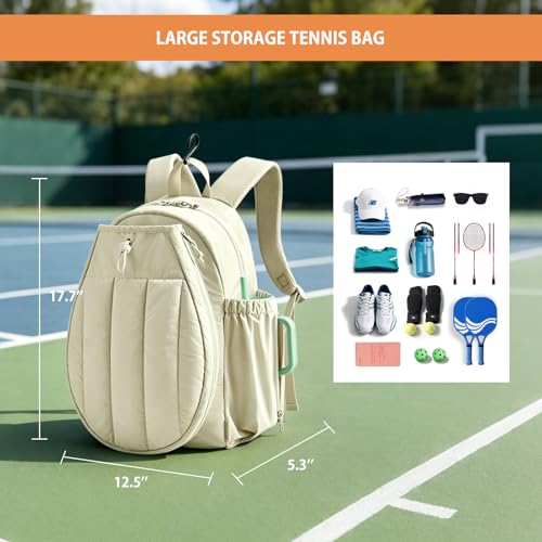 BeGyoku Tennis Backpack,Tennis Bag with Shoe Compartment&Waterproof Pocket&Fence Hook,Tennis Racket Bag Holds 2 Rackets,Large Tennis Bags for Women Men,Gym Sports Bag for Teennis Pickleball Badminton - color: Beige