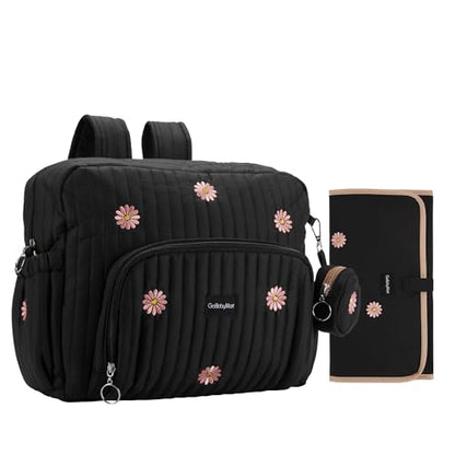 GOBABYMART Diaper Bag Backpack, Medium Maternity baby bag & Changing Pad, Insulated Pockets, Stroller Straps & Pacifier Case (Medium - Black Flowers) - color: Medium - Black Flowers