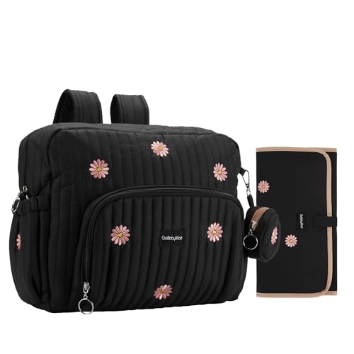 GOBABYMART Diaper Bag Backpack, Medium Maternity baby bag & Changing Pad, Insulated Pockets, Stroller Straps & Pacifier Case (Medium - Black Flowers) - color: Medium - Black Flowers