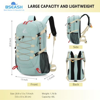 Bseash 40L Waterproof Hiking Backpack with Rain Cover, Outdoor Sport Travel Bag Daypack for Camping Climbing Skiing Cycling (Milk Green) - color: Milk Green