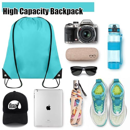 Grneric 100 Pieces Drawstring Backpack Bulk Cinch Sackpack Ployster Drawstring Bags for Gym Party Trip(Aqua) - color: Aqua