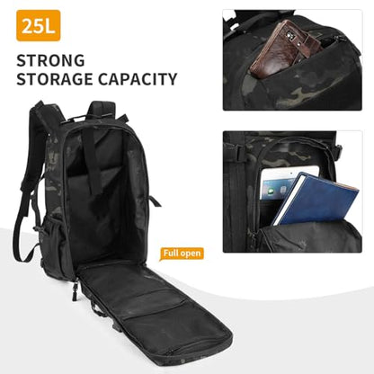HUNTVP Tactical Backpack Military MOLLE Backpack Hunting Rucksack Gear Assault Pack 25L WR - color: Black Camo-25l, size: 25L