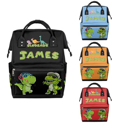 Personalized Dinosaur-Diaper-Backpack Custom-Diaper-Bag with-Name for Mom Dad Waterproof Baby Boy Nappy-Bag Black Mommy-Backpack - color: Black