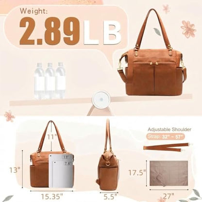 MOMINSIDE Diaper Bag Tote, 4 in 1 Leather Diaper Bag Backpack with 13 Pockets, Convertible Baby Bag for mom,Hospital bag Pañaleras Para Bebe, Changing Pad, 4 Large Insulated Pockets(Brown) - color: Brown