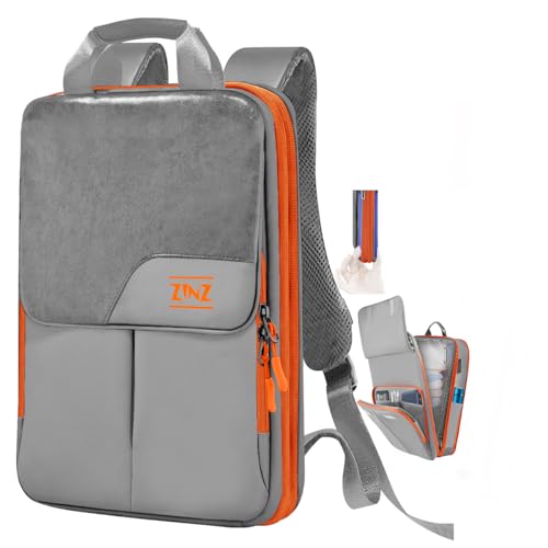 ZINZ Slim & Expandable Laptop Backpack 15.6 16 17 inch Travel Business Backpack Water-Resistant Daypack for Men and Women，Gray orange - color: G01og01