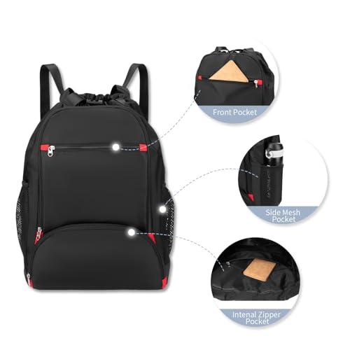 seyfocnia Drawstring Backpack,Gym Bags with Shoes Compartment Sports Gym Backpack Drawstring Bag Cinch Bag Swim Soccer Beach for Woman Men-Black