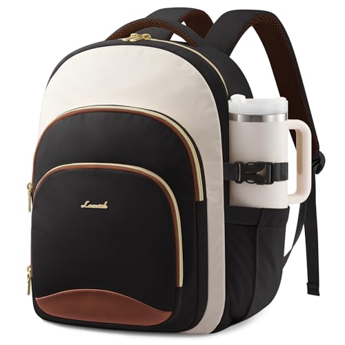 LOVEVOOK Laptop Backpack for Women, 15.6-Inch Work Backpack, Back to School Bookbag for College Student Teen Girls, Casual Personal Item Travel Bag Business Computer Daypack for Teacher Nurse, Gift - color: Black-white-brown, size: 15.6 Inch