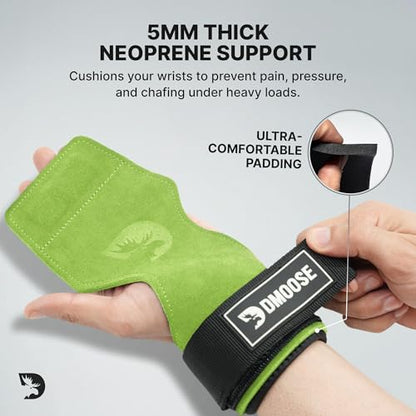 DMoose Fitness Weight Lifting Hooks (Pair) for Deadlifts, Pull Ups, Rows & Shrugs - Anti-Rip Nylon Strap Hand Grips with Thick Wrist Padding - Heavy Duty Wrist Straps for Weightlifting & Gym Workouts - color: Military Green Lifting Grip