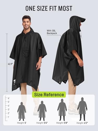 SaphiRose Extra Thick Hooded Rain Poncho Double Layer Waterproof Raincoat Jacket for Men Women Adults - color: Black 2 Pack