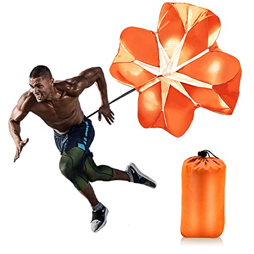 Running Parachute for Speed Training, 56 inch Resistance Parachute for Athletes, Sprinting & Football Training Equipment with Adjustable Waist Belt, Drag Chute to Improve Velocity & Explosive Power - color: Orange-Velcro belt