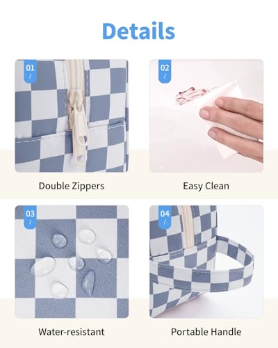 Narwey Clear Toiletry Bags for Traveling Women Men, Clear Travel Bags for Toiletries Makeup Bag Cosmetic Bag with Zipper, Make Up Organizer, Skincare Bag (Grayish Blue Checkerboard) - color: Y-Grayish Blue Checkerboard