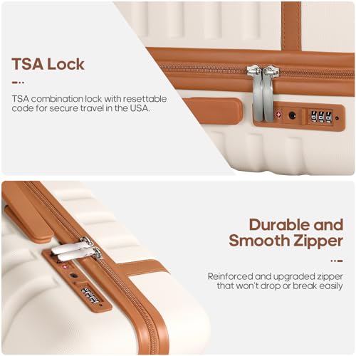 UKEIN Luggage Sets 3 Piece, Carry On Luggage 20In With Spinner Wheels,PC Hardside Suitcase Set with TSA Lock,Durable Carry On Suitcase With Travel Backpack for Men (Beige, 3 piece set (20inch)) - color: Beige, size: 3 piece set (20inch)